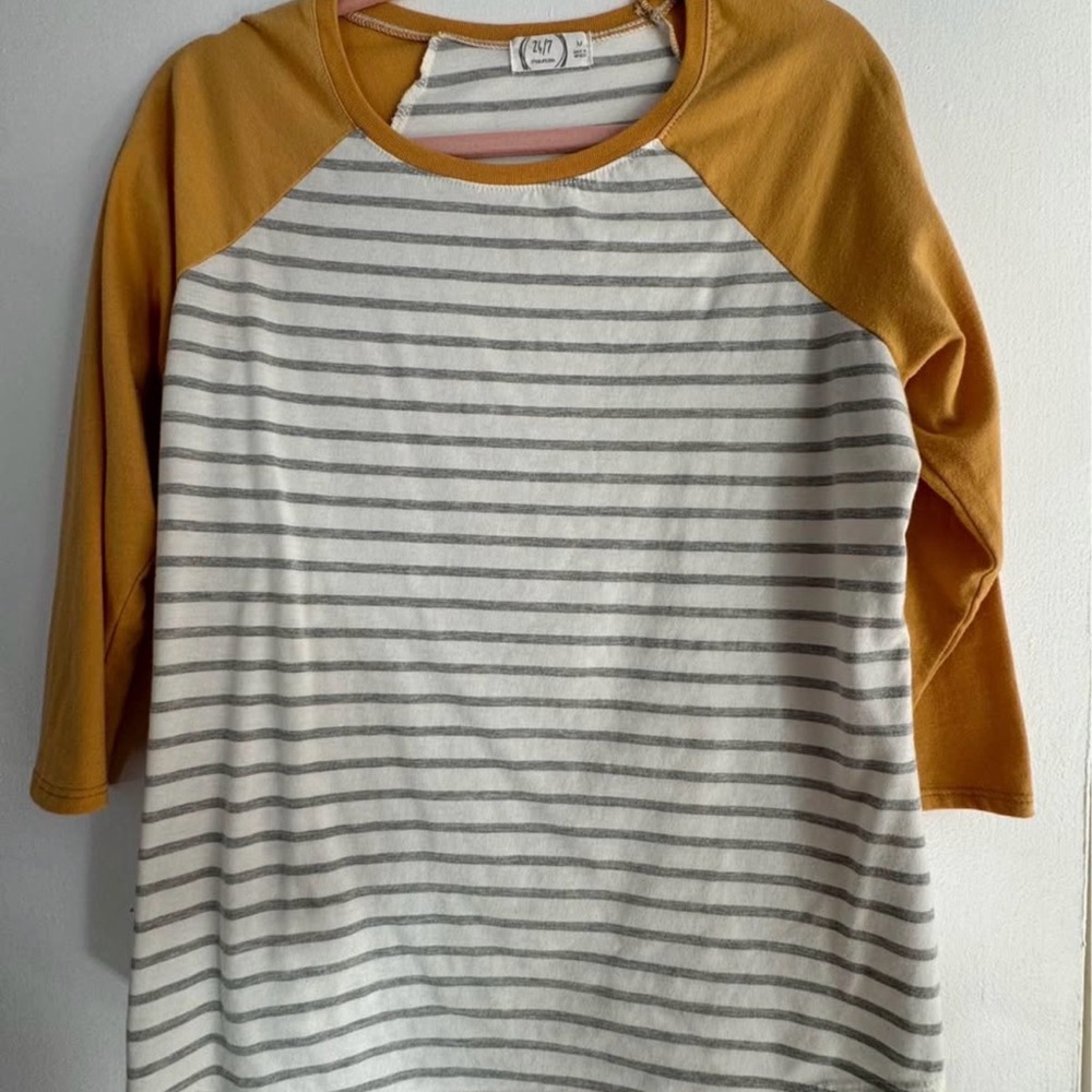 Maurices Mustard and Gray Striped Long Sleeve Tee